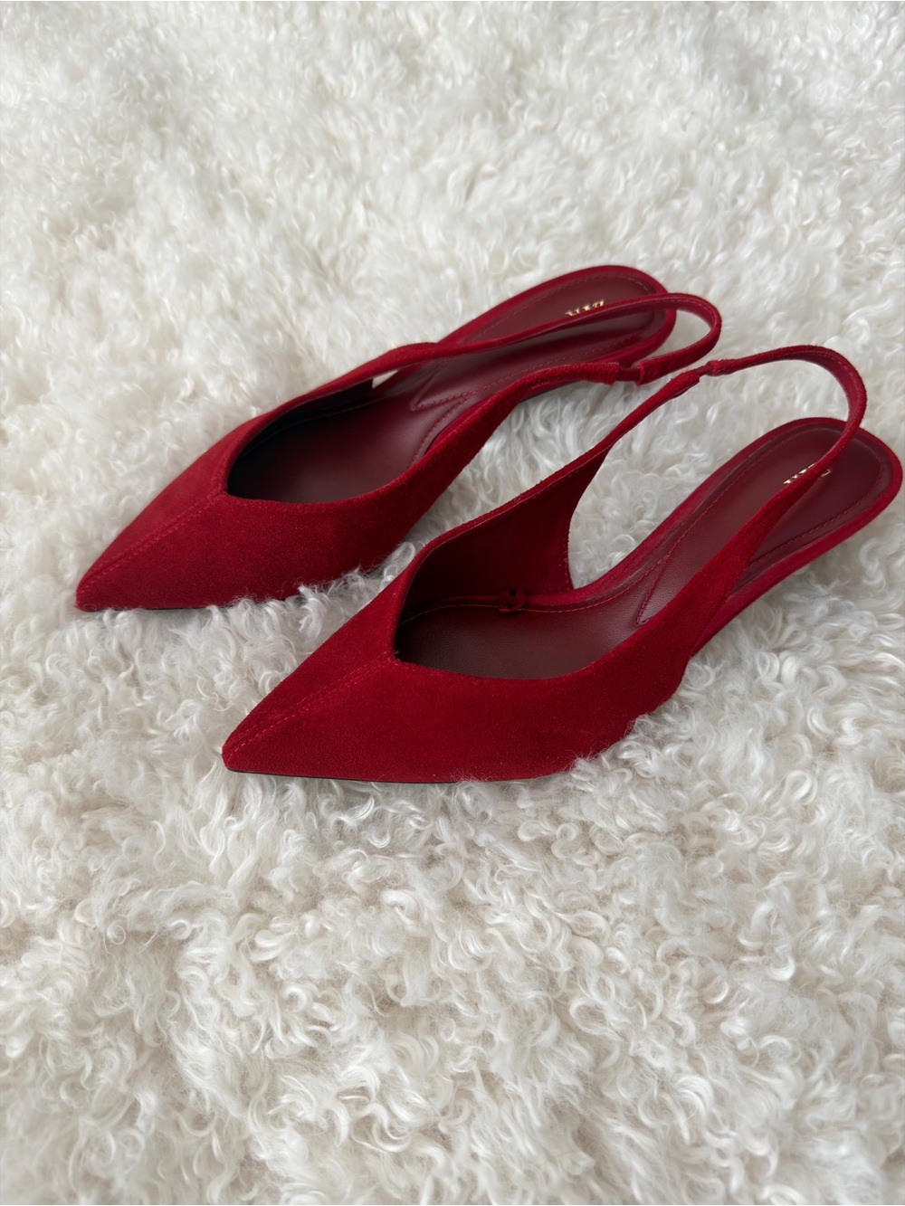 Suede Red Pointed Slingback Kitten Heels